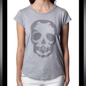 Zadig & Voltaire skinny skull tee embellished gray short sleeve size large